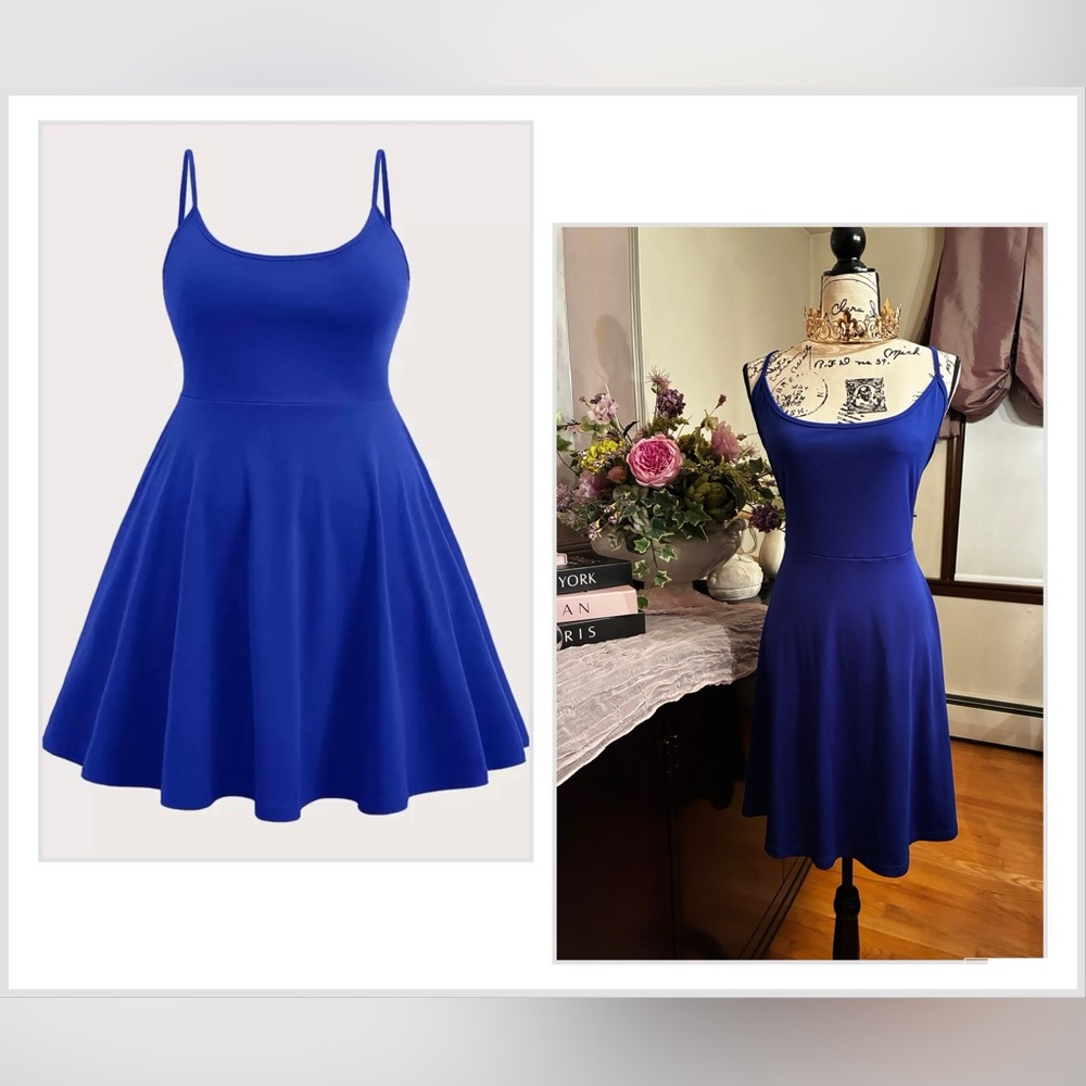 SHEIN EZwear Curve Plus Solid Cami Dress 👗 in Royal Blue 4X Plus Size